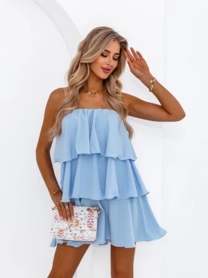 Zdjęcie produktu Błękitna sukienka na ramiączkach z falbanami Bailie - błękitny Pakuten