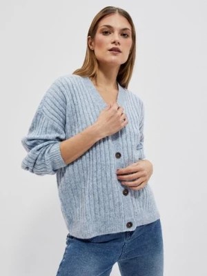 Zdjęcie produktu Błękitny sweter damski rozpinany w prążki Moodo