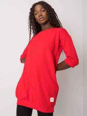 Zdjęcie produktu Bluza długa czerwony casual sportowy dekolt okrągły rękaw 3/4 długość kieszenie Merg