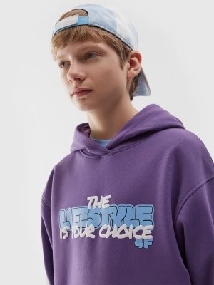 Zdjęcie produktu Bluza dresowa nierozpinana z kapturem chłopięca - fioletowa 4F