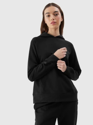 Zdjęcie produktu Bluza dresowa nierozpinana z kapturem damska - czarna 4F