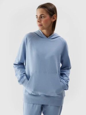 Zdjęcie produktu Bluza dresowa nierozpinana z kapturem damska - niebieska 4F