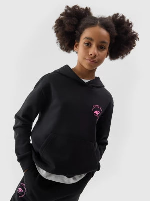 Zdjęcie produktu Bluza dresowa nierozpinana z kapturem dziewczęca - czarna 4F