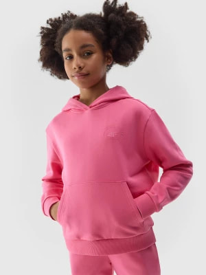 Zdjęcie produktu Bluza dresowa nierozpinana z kapturem dziewczęca - różowa 4F
