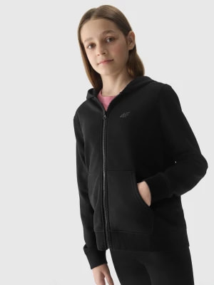 Zdjęcie produktu Bluza dresowa rozpinana z kapturem dziewczęca - czarna 4F