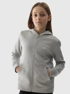 Zdjęcie produktu Bluza dresowa rozpinana z kapturem dziewczęca - szara 4F