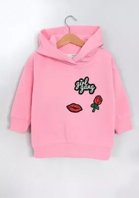 Zdjęcie produktu Bluza dziecięca z kapturem i naszywkami Girl gang Pink