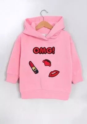 Zdjęcie produktu Bluza dziecięca z kapturem i naszywkami OMG Pink