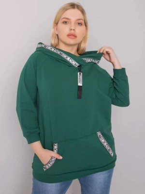 Zdjęcie produktu Bluza plus size ciemny zielony casual wkładane przez głowę z kapturem kaptur rękaw długi Merg