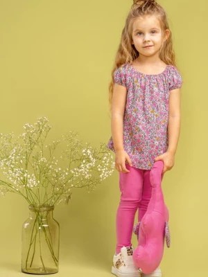 Zdjęcie produktu Bluzka bawełniana dziewczęca z krótkim rękawem w kwiatki Lea Nicol