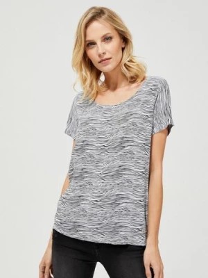 Zdjęcie produktu Bluzka damska koszulowa na krótki rękaw wzór zebry biało-czarna Moodo
