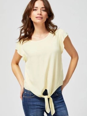 Zdjęcie produktu Bluzka damska koszulowa z ozdobnym wiązaniem żółta Moodo