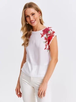 Zdjęcie produktu Biała bluzka damska z kwiatowym nadrukiem na ramionach TOP SECRET