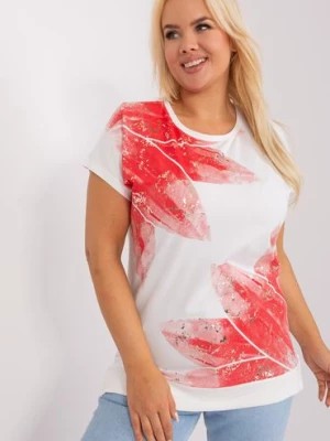 Zdjęcie produktu Bluzka damska plus size z printami biało-czerwony RELEVANCE