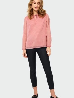 Zdjęcie produktu Bluzka damska w długim rękawem w kropki - różowa Greenpoint