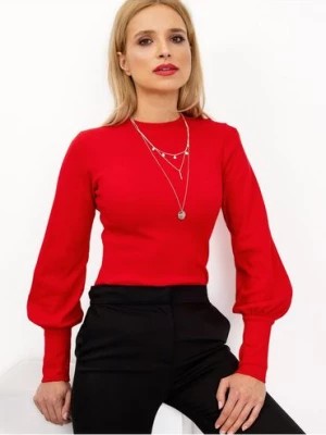 Zdjęcie produktu Bluzka damska z bufiastymi rękawami - czerwona RUE PARIS
