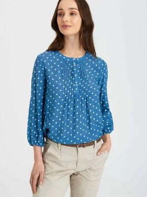 Zdjęcie produktu Bluzka damska z długim rękawem - niebieska w białe kropki Greenpoint