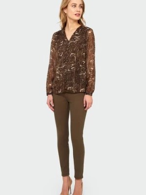 Zdjęcie produktu Bluzka damska z długim rękawem we wzorki - brązowa Greenpoint