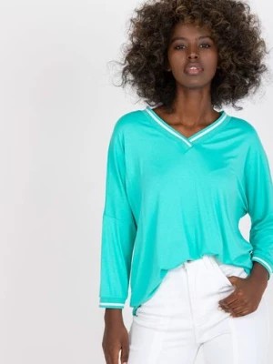 Zdjęcie produktu Bluzka damska z długimi rękawami - zielona BASIC FEEL GOOD