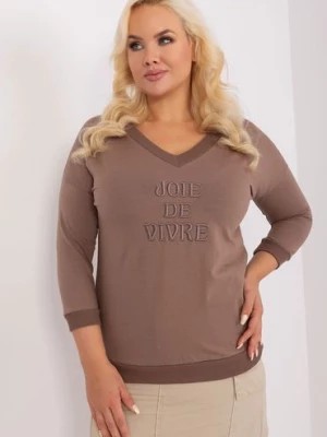 Zdjęcie produktu Bluzka plus size z dekoltem v z bawełny brązowy RELEVANCE
