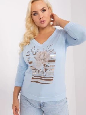 Zdjęcie produktu Bluzka plus size z kwiatowym printem jasny niebieski RELEVANCE