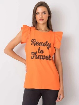 Zdjęcie produktu Bluzka z nadrukiem pomarańczowy casual dekolt okrągły rękaw krótki Merg