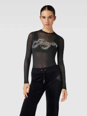 Zdjęcie produktu Bluzka z półprzezroczystego materiału z długim rękawem i napisem z logo z kamieni stras model ‘RAHEEM’ Juicy Couture