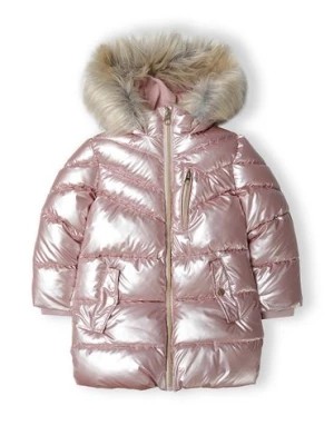 Zdjęcie produktu Błyszcząca metaliczna kurtka z kapturem z futerkiem dla dziewczynki Minoti