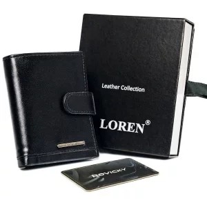 Zdjęcie produktu Błyszczące, skórzane etui na karty z zapinką i kieszenią na banknoty — Loren Merg