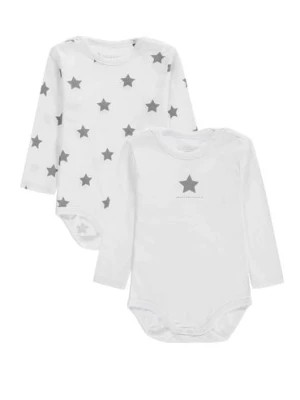 Zdjęcie produktu Body niemowlęce z długim rękawem, bawełna organiczna, białe, gwiazdki, zestaw, 2 szt., Bellybutton