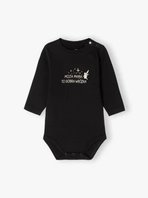 Zdjęcie produktu Body niemowlęce z długim rękawem z napisem Moja mama to dobra wróżka czarne Family Concept by 5.10.15.