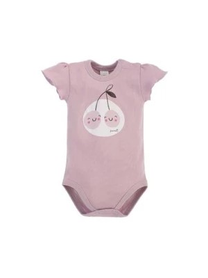 Zdjęcie produktu Body niemowlęce z krótkim rękawem z miękkiej, różowej bawełny z wisienkami Pinokio
