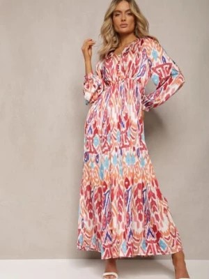 Zdjęcie produktu Bordowa Rozkloszowana Sukienka z Elastyczną Gumką w Talii w Stylu Boho Mizza