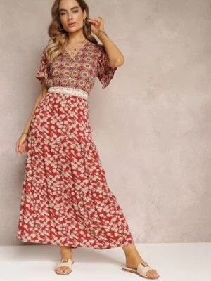 Zdjęcie produktu Bordowa Sukienka Rozkloszowana Maxi z Wiskozy Ophitria