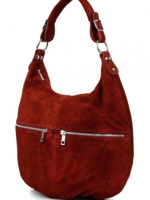 Zdjęcie produktu Bordowa Vera Pelle zamszowa torebka A4 skórzany worek czerwony Merg