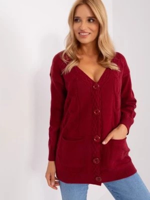 Zdjęcie produktu Bordowy damski sweter rozpinany z kieszeniami