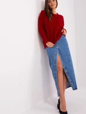Zdjęcie produktu Bordowy sweter damski z warkoczowym splotem