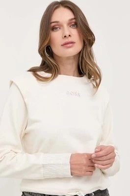 Zdjęcie produktu BOSS bluza bawełniana damska kolor beżowy gładka