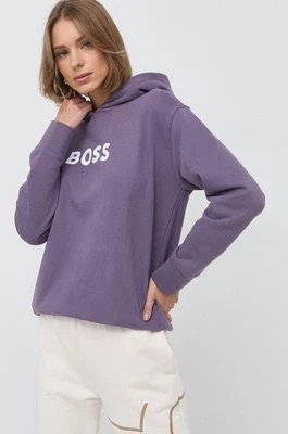 Zdjęcie produktu BOSS bluza bawełniana damska kolor fioletowy z kapturem 50468367