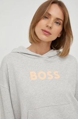 Zdjęcie produktu BOSS bluza bawełniana damska kolor szary z kapturem gładka
