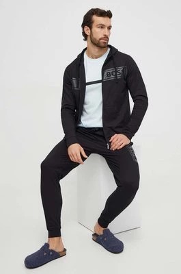 Zdjęcie produktu BOSS bluza bawełniana lounge kolor czarny z kapturem z nadrukiem