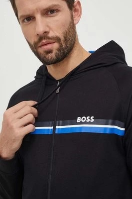 Zdjęcie produktu BOSS bluza bawełniana lounge kolor czarny z kapturem z nadrukiem 50515138