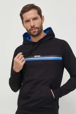 Zdjęcie produktu BOSS bluza bawełniana lounge kolor czarny z kapturem z nadrukiem 50515139