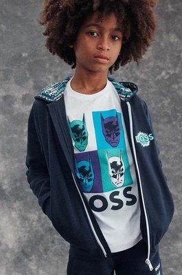 Zdjęcie produktu BOSS bluza dziecięca kolor granatowy z kapturem z nadrukiem