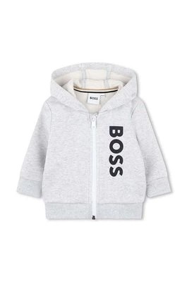 Zdjęcie produktu BOSS bluza niemowlęca kolor szary z kapturem z nadrukiem