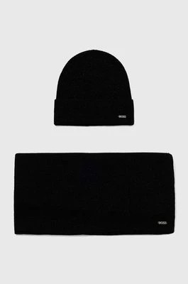 Zdjęcie produktu BOSS czapka i szalik z domieszką wełny kolor czarny