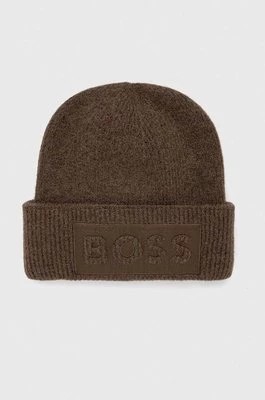 Zdjęcie produktu BOSS czapka wełniana kolor zielony z grubej dzianiny wełniana