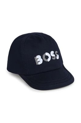 Zdjęcie produktu BOSS czapka z daszkiem bawełniana dziecięca kolor granatowy z nadrukiem