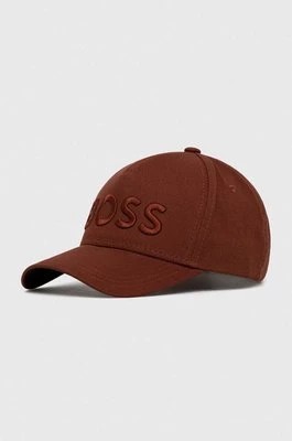 Zdjęcie produktu BOSS czapka z daszkiem bawełniana kolor brązowy z aplikacją