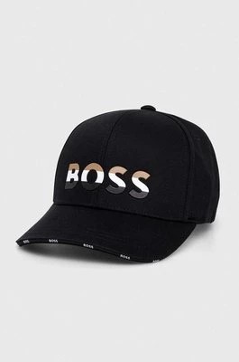 Zdjęcie produktu BOSS czapka z daszkiem bawełniana kolor czarny z aplikacją